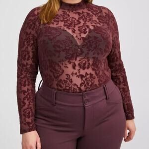 TORRID Women's Flocked Mesh Mock Neck Long Sleeve Top 1(14-16) Plus Size NWT